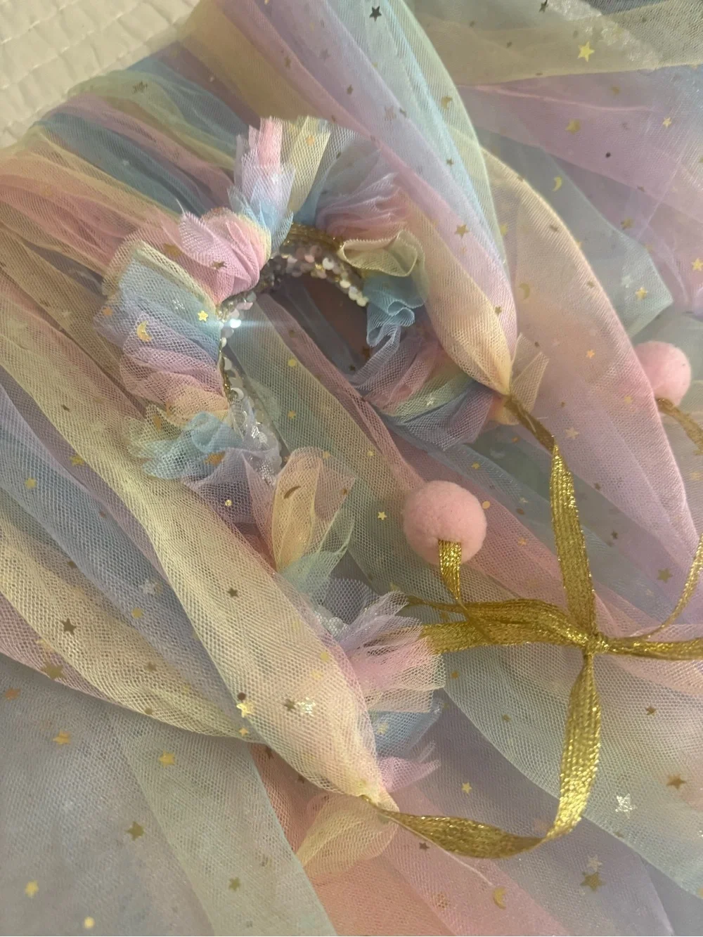 Pastel Rainbow Glitter Star Moon Tulle Fairy Cape Cover Up Costume Kids